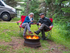 Couple siting by fire