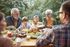 55+ grandparents eating dinner with their family