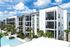 Modern apartment complex with stylish balconies, surrounded by lush palm trees and a sparkling outdoor pool, offering a perfect blend of luxury and relaxation.