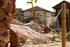 Person lounging in a hammock surrounded by palm trees in a modern residential area.