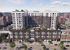 Contemporary urban apartment complex with rooftop greenery and a recreational pool area, set in a bustling city environment.