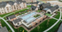 Elegant outdoor swimming pool area surrounded by modern apartments and sun loungers.
