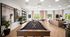Sophisticated gaming lounge featuring a billiards table, stylish seating, and modern decor with large windows for a bright atmosphere.