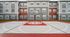 Modern apartment complex with vibrant multi-colored facade featuring a sleek outdoor basketball court, perfect for sports enthusiasts.
