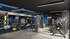 Modern gym with state-of-the-art equipment including weights, exercise bikes, and strength machines, highlighted by sleek lighting and motivational decor.