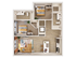 The Davy B1 Modern 2D floor plan showcasing 3 stylish bedrooms, an inviting open-concept living area, and a sleek kitchen. Full units available.