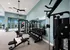 Modern fitness center with state-of-the-art gym equipment, mirrored wall, and ample natural light for an invigorating workout experience.