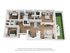 Modern 3D floor plan showcasing a spacious 3-bedroom apartment with open-concept living area, stylish kitchen, and private outdoor space.