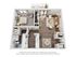 Modern and cozy 3D floor plan showcasing a spacious bedroom, open-concept living and dining area, fully equipped kitchen, and a private balcony. Includes a convenient in-unit washer and dryer.