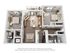 Modern 3D floor plan showcasing a cozy 2-bedroom apartment with a spacious living room, elegant dining area, and fully equipped kitchen. Includes two stylish bathrooms and a charming balcony, perfect for relaxation.