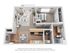 Chic 3D floor plan showcasing one-bedroom apartment with open living area, modern kitchen, and stylish bathroom.