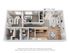 Contemporary floor plan showcasing 2 bedrooms, an elegant kitchen, cozy living room and two modern bathrooms, perfect for stylish living.