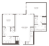 Two-bedroom, two-bathroom apartment floor plan at Fishtown Urby with large king-sized bedrooms.