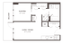 Modern studio floor plan with a spacious living and dining area, sleeping space, and a private balcony.