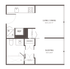 Efficient studio apartment floor plan featuring an open living and dining area, compact kitchen, and designated sleeping space.