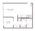 Modern apartment floor plan with open living and dining area, compact kitchen, and dedicated sleeping space.