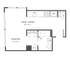 Modern studio floor plan featuring an open living and dining area, a cozy sleeping space, and efficient kitchen layout with compact appliances.