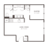 Cozy studio floor plan featuring an open living and dining area, modern kitchen, compact sleeping space, and in-unit laundry.