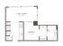 Modern studio apartment floor plan featuring open living and dining area, compact kitchen, and cozy sleeping space with storage.