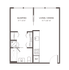 Efficient floor plan showcasing a cozy sleeping area and a spacious living/dining room, complete with a modern kitchen and in-unit laundry.