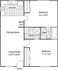 Modern floor plan featuring two spacious bedrooms, a generous living room, cozy dining area, and fully equipped kitchen with measurements.