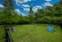 Inviting, lush green dog park with vibrant agility equipment under a picturesque blue sky.