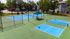 Inviting sports area with pristine tennis and pickleball courts surrounded by lush greenery, perfect for outdoor activities.