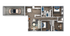 Modern floor plan showcasing two bedrooms, spacious living area, dining space, kitchen, two bathrooms, and a garage.
