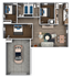 Modern 3D floor plan showcasing 3 bedrooms, a cozy living room, a functional kitchen, and a convenient garage.