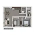 Contemporary 2D floor plan featuring 2 bedrooms, a sleek open-concept kitchen with dining area, and a cozy living room.