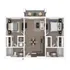 Modern 2D floor plan with two bedrooms, open living and dining area, sleek kitchen, and two elegant bathrooms. Features a cozy balcony for relaxation.