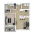 Modern 3D floor plan featuring one bedroom, open-concept kitchen and living area, and a cozy balcony layout.