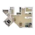 Modern 1-bedroom apartment floor plan with spacious open-concept living room, sleek kitchen, and cozy dining area.