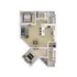 Modern 3D floor plan showcasing a spacious two-bedroom apartment with an open-concept living area, stylish kitchen, and two elegant bathrooms.