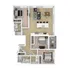 Contemporary 3D floor plan showcasing 2 spacious bedrooms, a sleek open-concept kitchen, elegant dining area, and cozy living room, with modern amenities and abundant natural light.