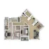 Contemporary 3D floor plan showcasing 3 elegant bedrooms, modern open living and dining area, and stylish kitchen with ample storage.