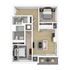 Modern apartment floor plan with 2 bedrooms, stylish open living area, sleek kitchen, and two bathrooms, featuring a cozy balcony.