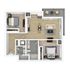 Modern 2D floor plan featuring two spacious bedrooms, an open living and dining area, fully equipped kitchen, and private balcony.