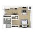 Contemporary 1-bedroom apartment floor plan featuring an open-concept living and dining area, modern kitchen, and sleek bathroom.