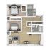 Modern 3D floor plan with 2 cozy bedrooms, open living area, elegant kitchen, and stylish bathrooms; optimized for contemporary living.
