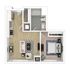 Chic 1-bedroom apartment floor plan with open-concept living and dining area, modern kitchen, and spacious bathroom.