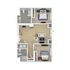 Elegant 2D floor plan featuring 2 cozy bedrooms, an open-concept living room, and a fully equipped kitchen.