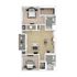 Modern apartment floor plan featuring two spacious bedrooms, open-concept living and dining area, efficient kitchen layout, two stylish bathrooms, and a cozy balcony.