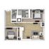 Modern 3D floor plan showcasing 2 bedrooms, an inviting living room, sleek kitchen, and 2 elegant bathrooms with stylish fixtures.