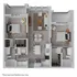 Chic 3D floor plan showcasing 2 bedrooms, open-concept living and dining area, modern kitchen, and two private balconies.