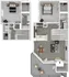 Modern two-level floor plan featuring 2 bedrooms, open-concept living and dining area, sleek kitchen, and charming balcony space.
