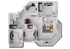 Elegant floor plan showcasing 3 bedrooms, open kitchen with island, spacious living area, and two modern bathrooms.