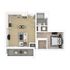 Modern 1-bedroom apartment floor plan with open-concept living area, stylish kitchen, and inviting balcony.
