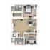 Chic apartment floor plan showcasing 2 spacious bedrooms, modern kitchen, elegant open living area, and 2 sleek bathrooms.
