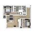 Modern floor plan featuring 2 elegant bedrooms, a cozy living area, and a sleek kitchen with ample space.